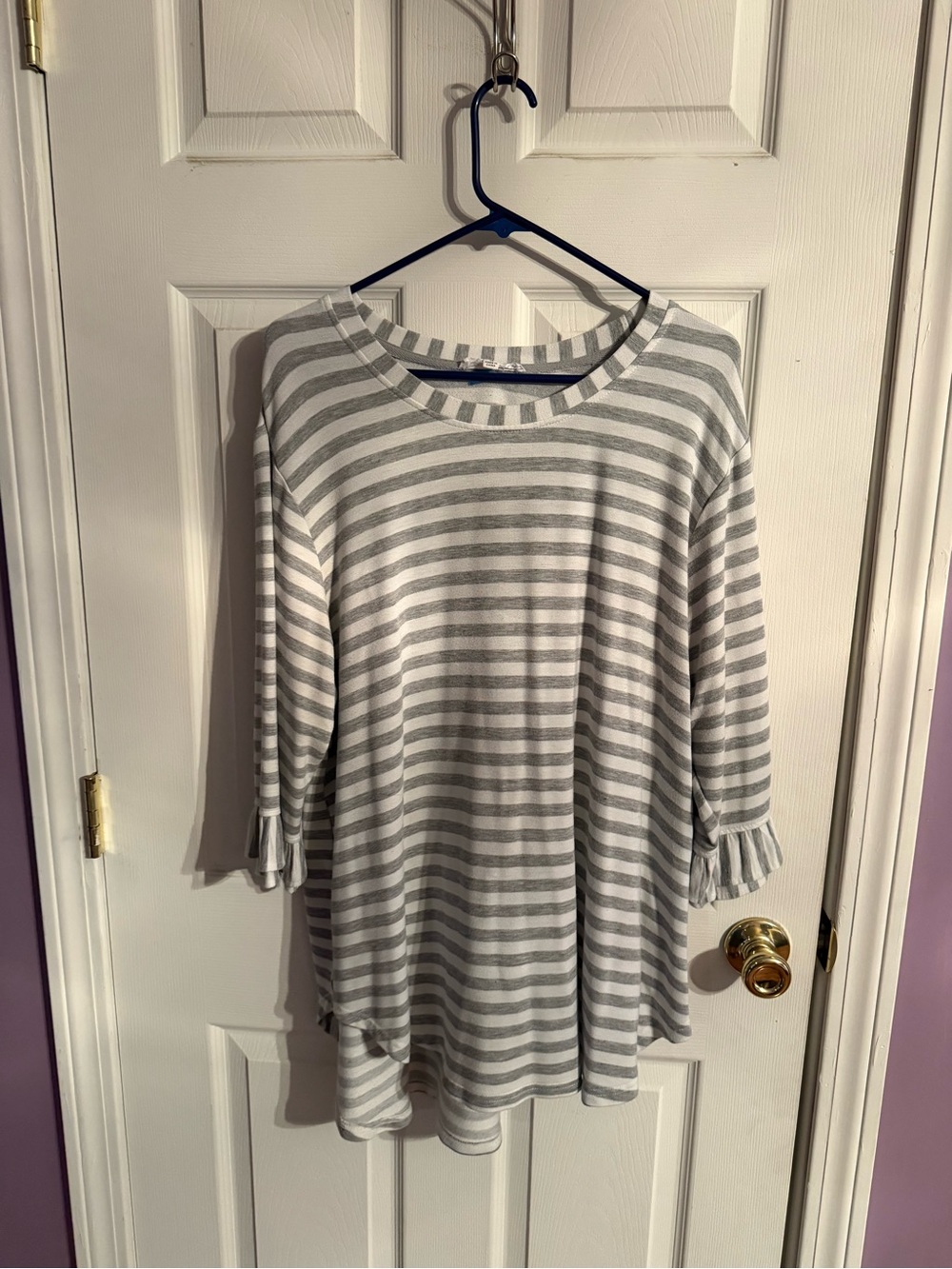 Jane and Delancey Gray and White Striped Long Sleeve Tee